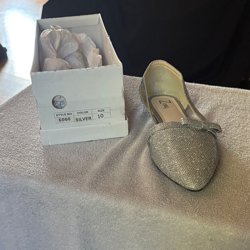 Silver Glitter Flats with Bow